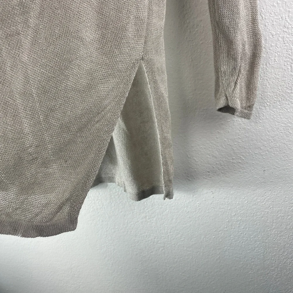 J. Jill Cardigan Large Beige Linen Blend Open Front‎ Longline Side Slit Sweater